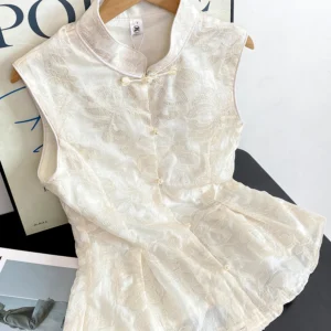 Women's Embroidered Sleeveless Shirt, Elegant Chinese-Style Summer Top