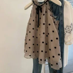 Women's Plus-Size Polka Dot Short-Sleeve Shirt, Loose Breathable Summer Top