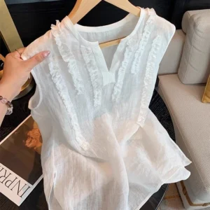 Women's Linen V-Neck Sleeveless Shirt, Loose-Fit Summer Vest Top