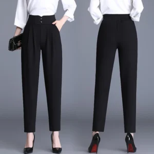 Women's Black High-Waist Harem Crop Pants, Plus-Size Casual Trousers up to 4XL